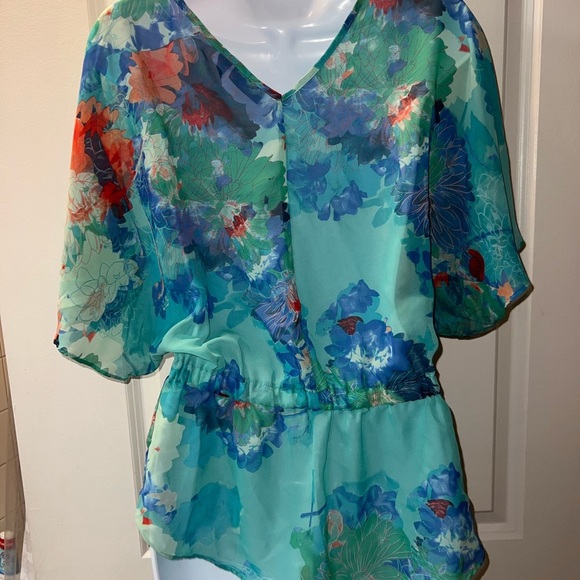 a.n.a a new approach Vibrant Floral Blouse - Teal and Orange - Picture 4 of 6